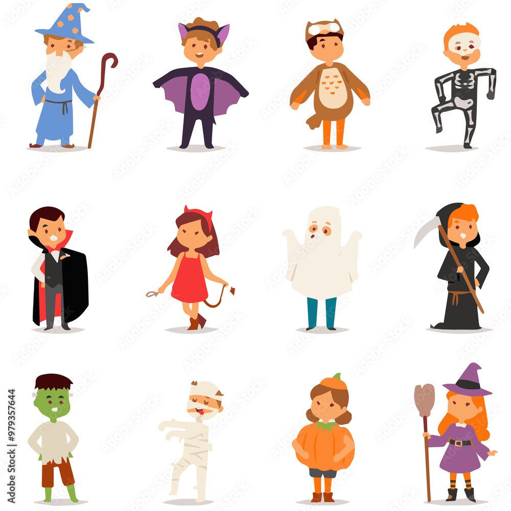 Cartoon cute halloween kids in trick or treat Cartoon cute halloween kids in trick or treat