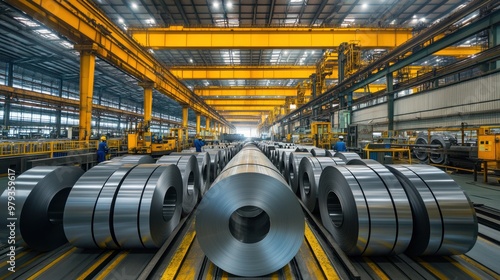 The steel coil production line highlights the final stages of creating coiled steel ready for shipment