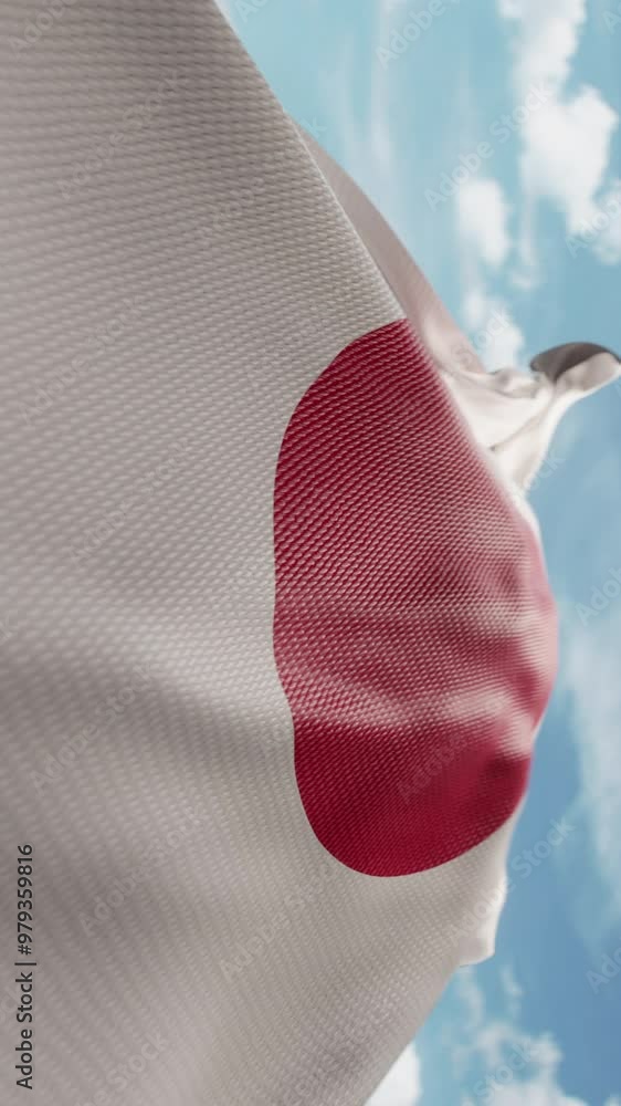 Wavy flag of Japan blowing in the wind in slow motion. Waving colorful ...