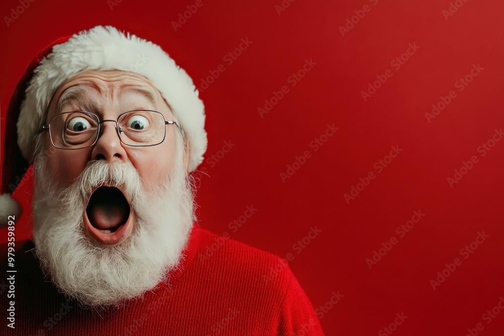 A Shocked Santa Claus in a Red Knit Sweater and Glasses A Shocked Santa Claus in a Red Knit Sweater and Glasses