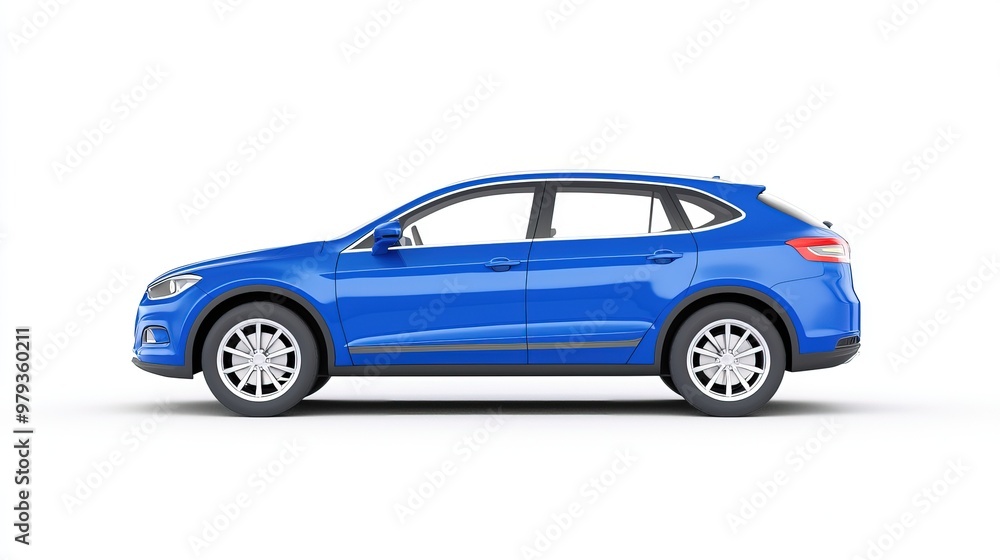 Blue Hatchback Car Rendering on White Background Blue Hatchback Car Rendering on White Background
