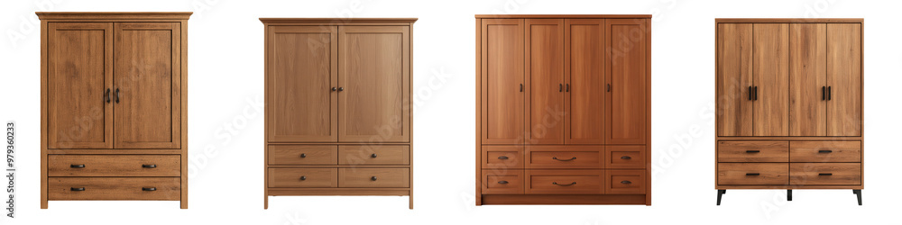 Collection of wooden cabinets showcasing various styles and finishes for home storage solutions. isolated on a transparent background Collection of wooden cabinets showcasing various styles and finishes for home storage solutions. isolated on a transparent background