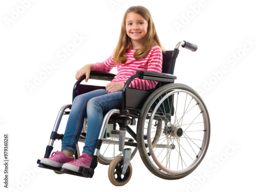 Girl on wheelchair isolated on transparent background