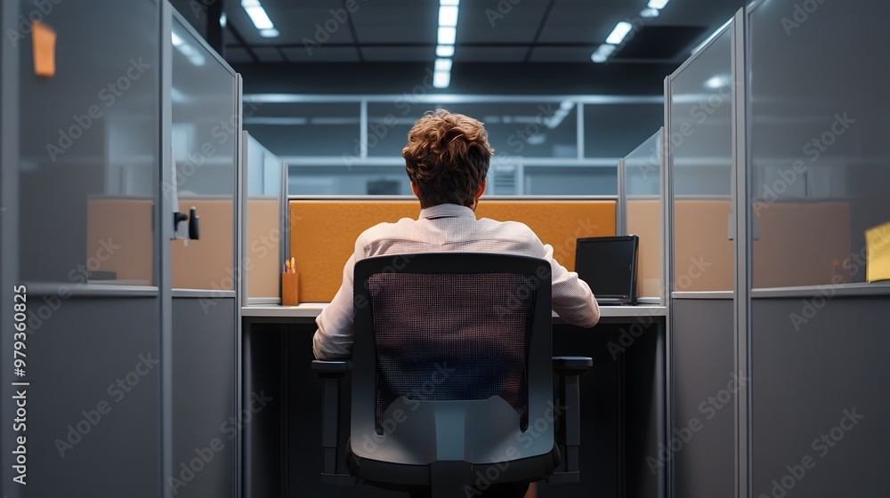 New Employee Settles into Corporate Workspace with Technology and Cubicle Furnishings New Employee Settles into Corporate Workspace with Technology and Cubicle Furnishings