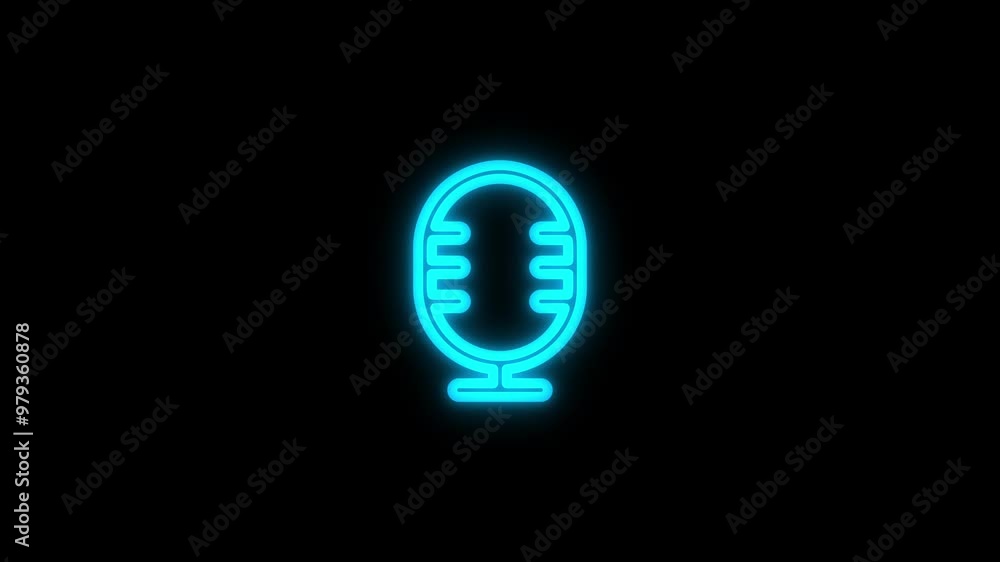 Glowing neon microphone icon animation colorful. Audio podcast, live voice interview, on air, radio show, sound record. Glowing neon microphone icon animation colorful. Audio podcast, live voice interview, on air, radio show, sound record.