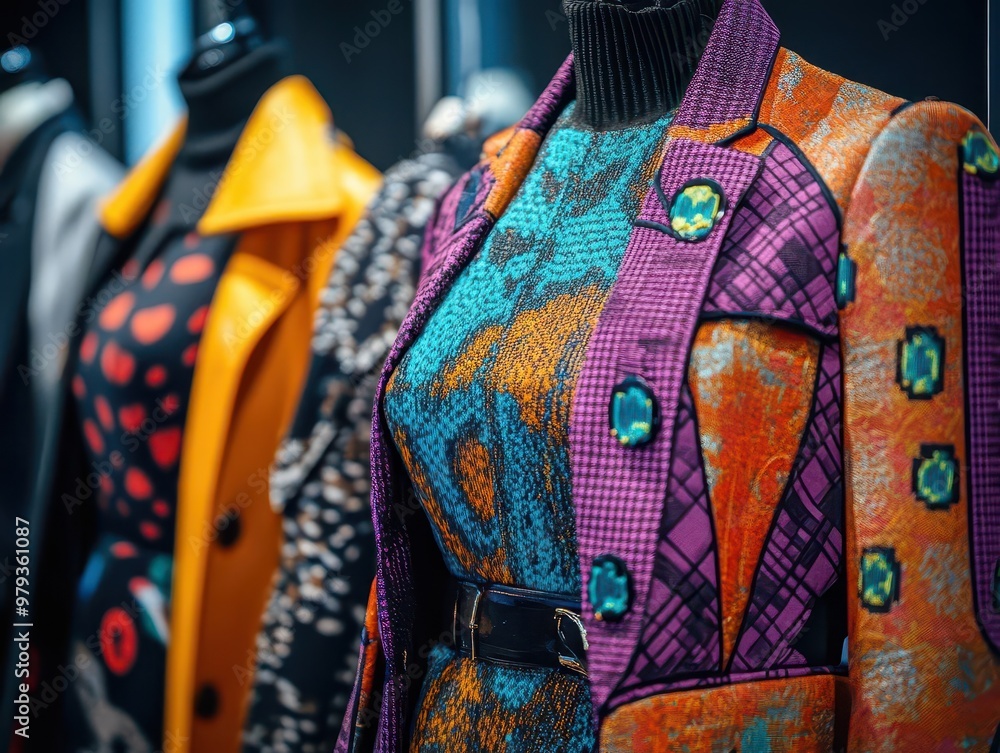 Fashion trends with stylish outfits on display, modern style, sharp focus, bright lighting, vibrant colors Fashion trends with stylish outfits on display, modern style, sharp focus, bright lighting, vibrant colors
