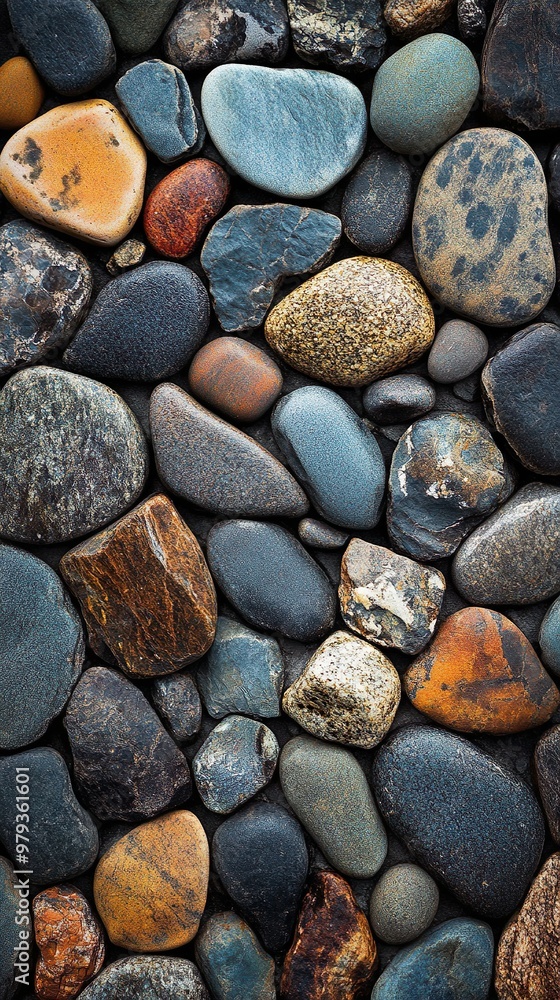 Smooth pebble texture with cool coastal stones for a natural wall design background Smooth pebble texture with cool coastal stones for a natural wall design background
