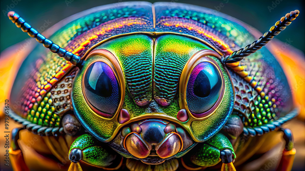 A striking beetle displays its vibrant hues and complex textures, revealing iridescent colors that shimmer in the light. Its intricate features captivate and intrigue A striking beetle displays its vibrant hues and complex textures, revealing iridescent colors that shimmer in the light. Its intricate features captivate and intrigue