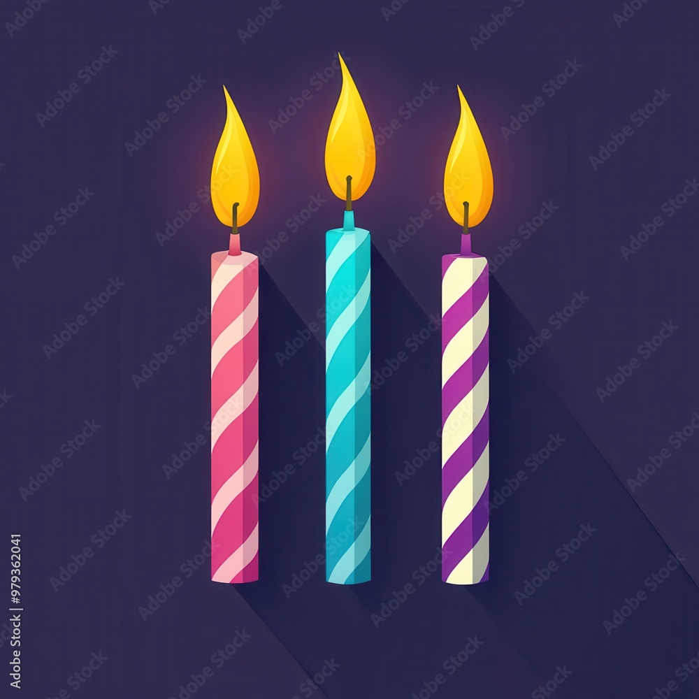 Colorful Striped Birthday Candles with Flames
Colorful Striped Birthday Candles with Flames