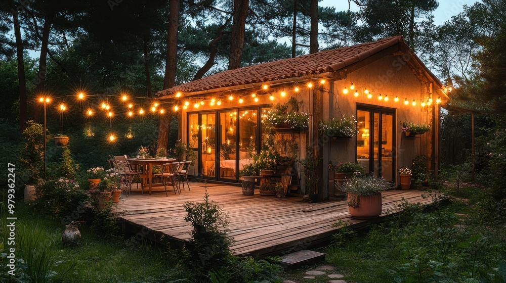 Cozy Cabin with String Lights Cozy Cabin with String Lights