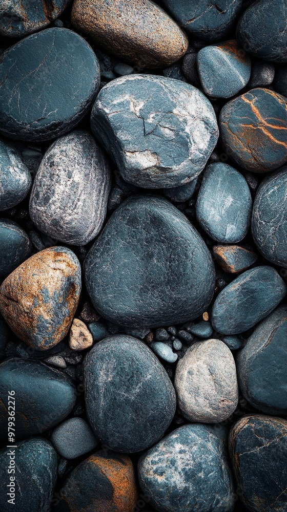 Coastal pebble stones in soft smooth textures creating a calm wall background Coastal pebble stones in soft smooth textures creating a calm wall background
