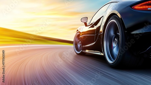 Sleek Sports Car Captured in Sunset Drive