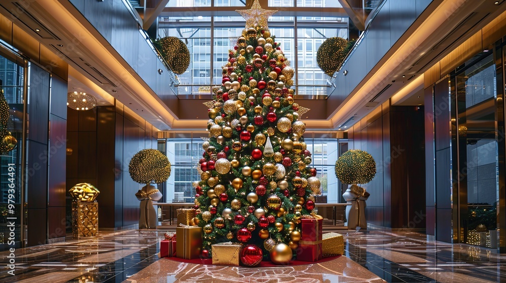 Fototapeta premium Christmas tree with sparkling ornament