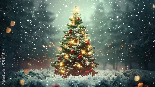 Wallpaper Mural Christmas tree with sparkling ornament Torontodigital.ca