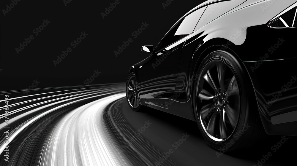 High-Speed Car on Asphalt Road at Night High-Speed Car on Asphalt Road at Night