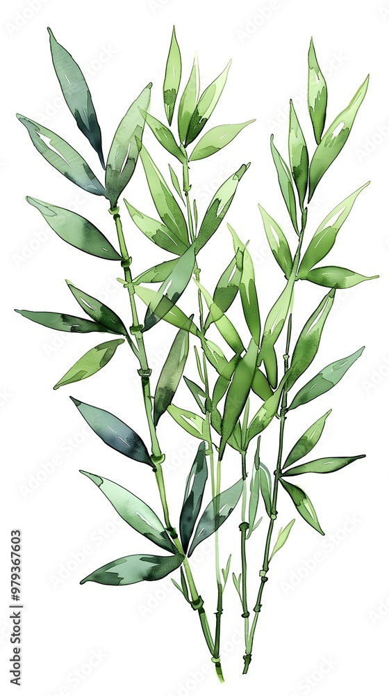 Obraz premium Watercolor Bamboo - A Serene Green Plant Illustration