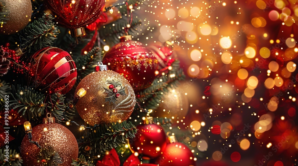 Christmas tree with sparkling ornaments Christmas tree with sparkling ornaments
