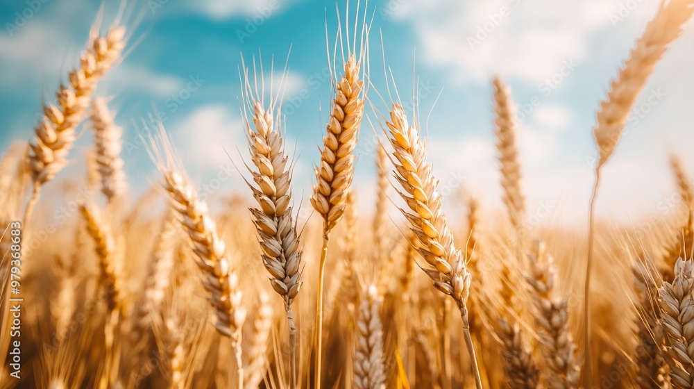 Golden Wheat Field with Blue Sky and Sunlight - AI generated illustration Golden Wheat Field with Blue Sky and Sunlight - AI generated illustration
