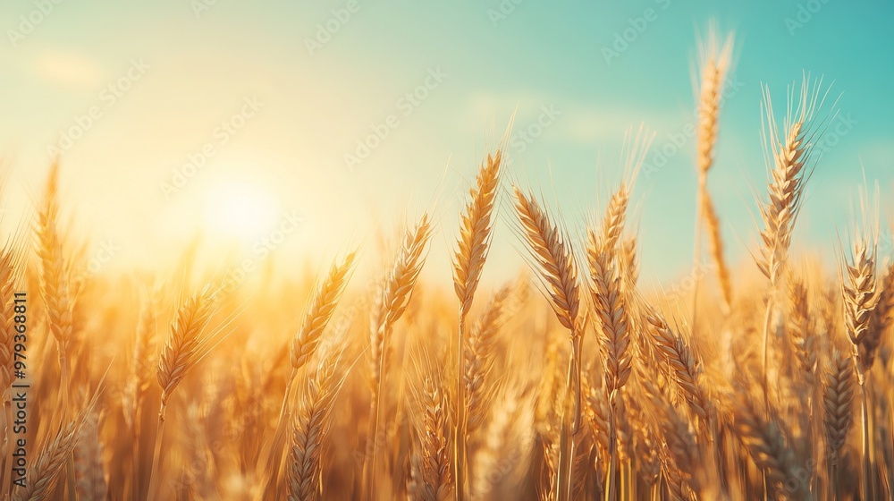 Golden Wheat Field with Blue Sky and Sunlight - AI generated illustration Golden Wheat Field with Blue Sky and Sunlight - AI generated illustration