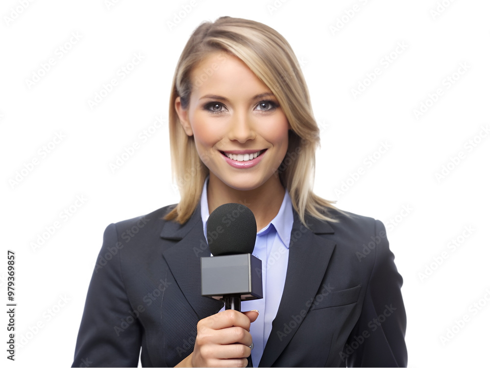 News reporter broadcasting live, isolated on transparent background News reporter broadcasting live, isolated on transparent background