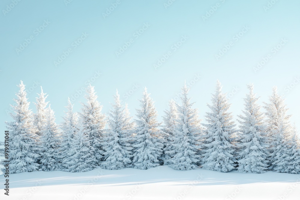 Snow-Covered Evergreen Trees Against a Clear Blue Sky Snow-Covered Evergreen Trees Against a Clear Blue Sky