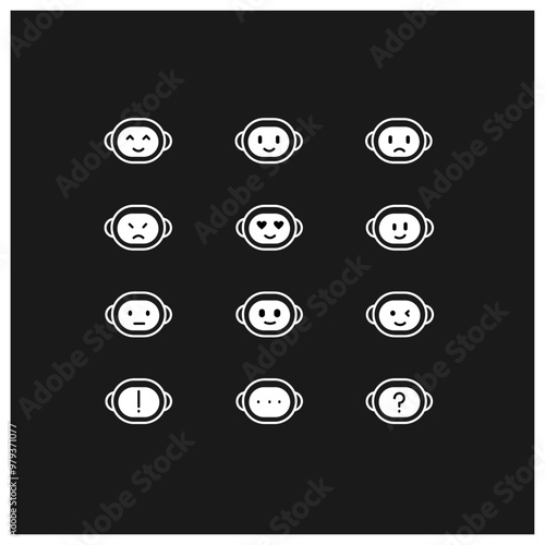 Big vector icon set. Robot icons. Different emotions of robots. Robot emoji. Chatbot icon concept. Robot Virtual Assistance