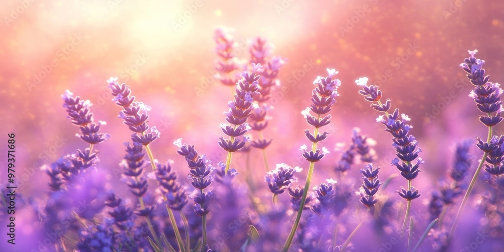 Fototapeta premium Lavender field with lavender flowers and a blurred lavender background purple lavender field landscape.