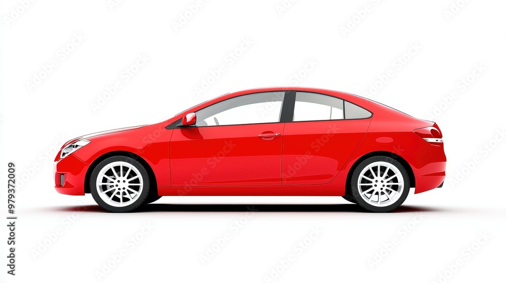Single Red Car on White Background Single Red Car on White Background