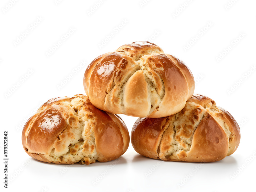 Fresh hot cross buns over white background.
Fresh hot cross buns over white background.