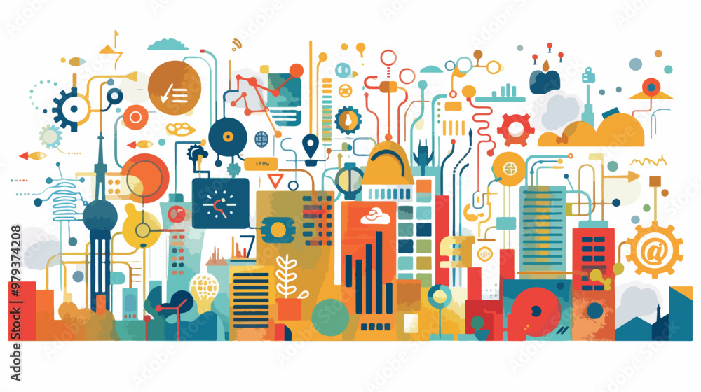 Technologies in Business Concept: Mixed Media Flat Design Technologies in Business Concept: Mixed Media Flat Design