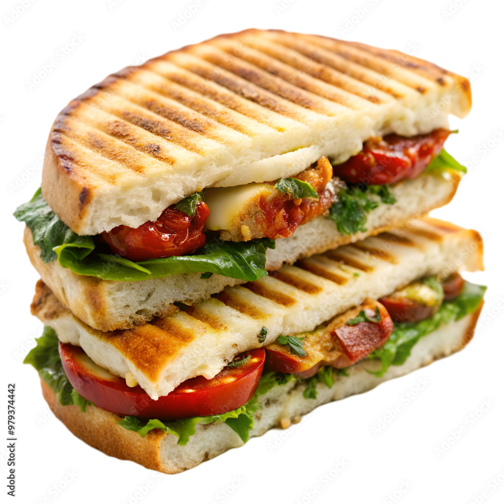 Pesto chicken panini with sun-dried tomatoes, isolated on transparent background Pesto chicken panini with sun-dried tomatoes, isolated on transparent background