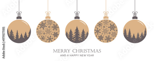 merry christmas card with hanging ball decoration vector illustration