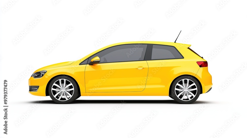 Yellow Hatchback Car on White Background Yellow Hatchback Car on White Background