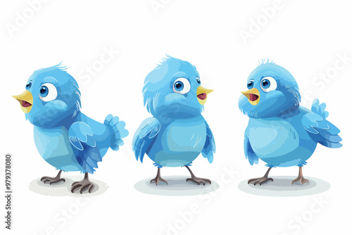 Three Cute Blue Twitter Birds Icons for Social Media Marketing