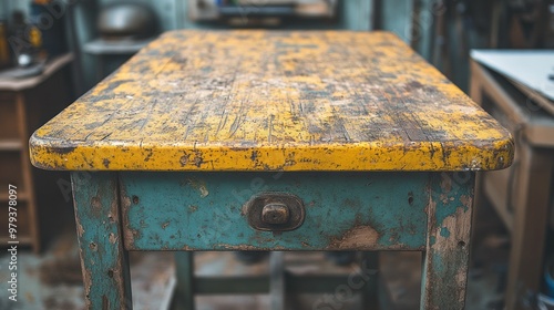 Vintage Wooden Table with Yellow and Green Paint