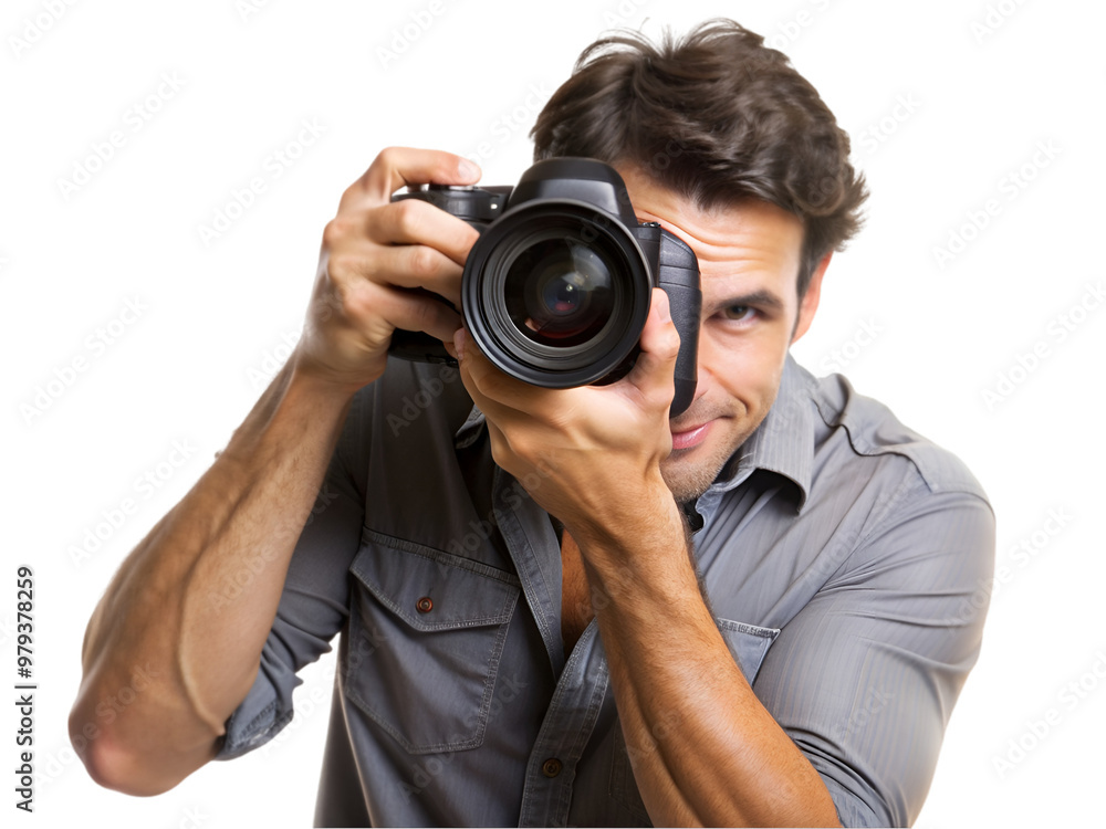 Photographer taking a photo, isolated on transparent background Photographer taking a photo, isolated on transparent background