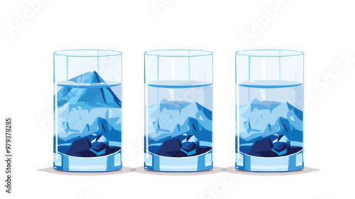 Three Glasses of Blue Liquid with Mountain Illustration