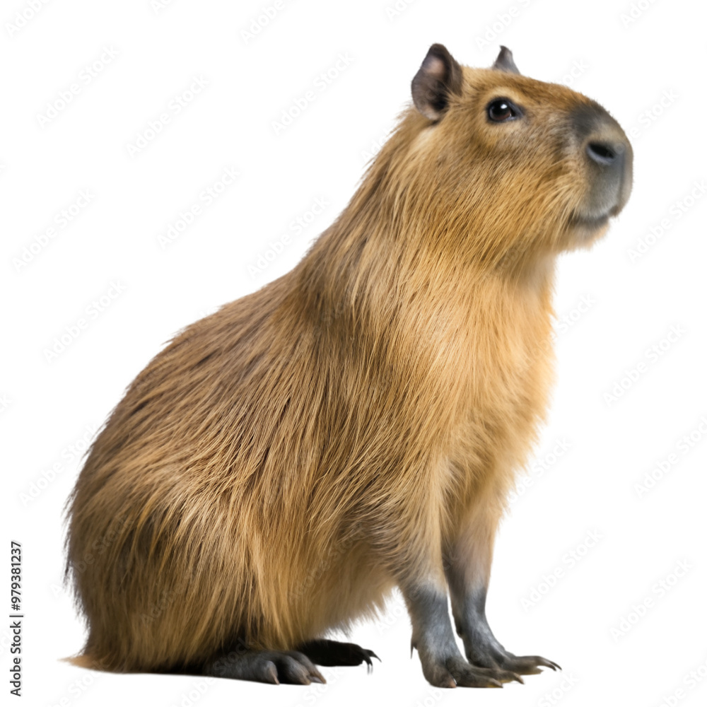 Fototapeta premium Side view of a capibara looking right, isolated on transparent background