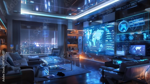 Futuristic Living Room with Advanced Technology