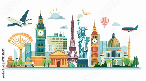 Travel Background Vector Isolated on White