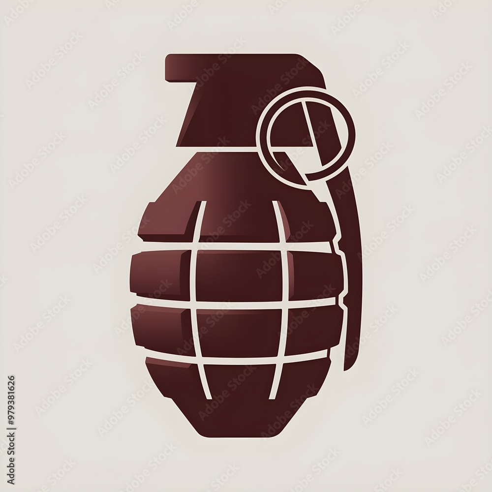 Minimalist 2D Illustration of a Grenade in Static Black and Maroon Color Scheme, Simple Design, Photo Minimalist 2D Illustration of a Grenade in Static Black and Maroon Color Scheme, Simple Design, Photo