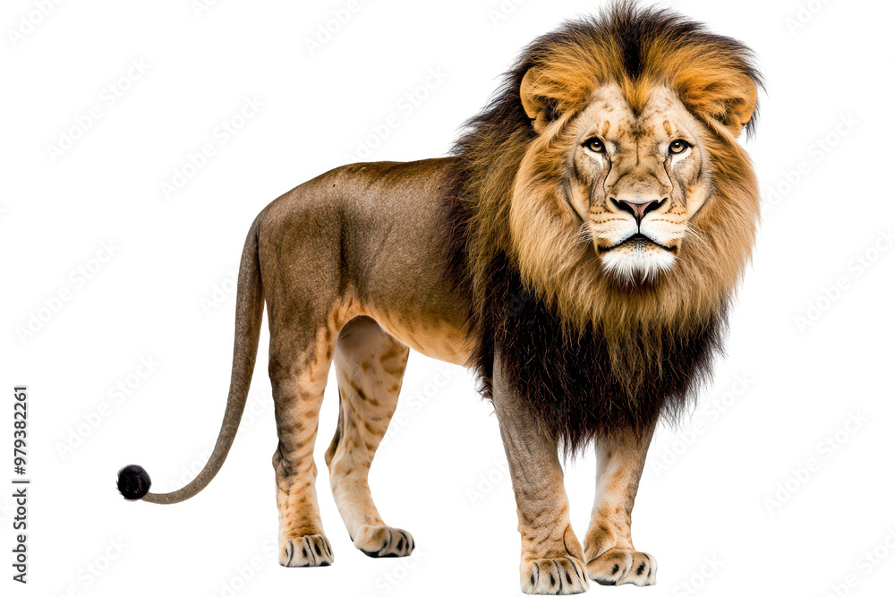 A majestic lion stands proudly, showcasing its powerful build and flowing mane in a stunning natural pose, transparent background. A majestic lion stands proudly, showcasing its powerful build and flowing mane in a stunning natural pose, transparent background.