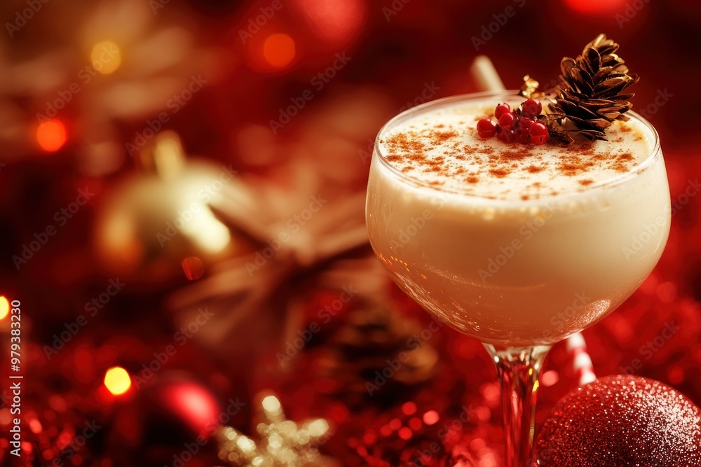 Festive Eggnog Cocktail with Cinnamon and Pine Cone Garnish Festive Eggnog Cocktail with Cinnamon and Pine Cone Garnish