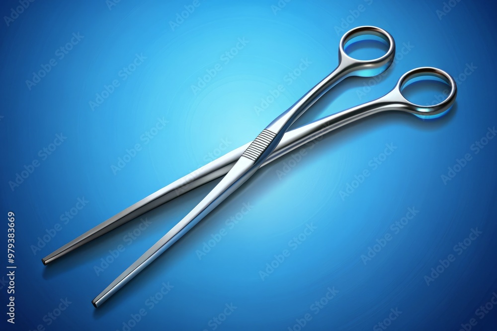A vector illustration of surgical forceps against a blue background, showcasing the instrument's curves and lines with perfect clarity, with a subtle 3D effect to give it a sense of dimension. A vector illustration of surgical forceps against a blue background, showcasing the instrument's curves and lines with perfect clarity, with a subtle 3D effect to give it a sense of dimension.