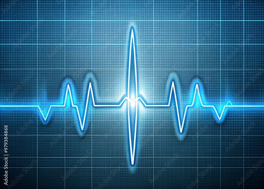 A medically accurate depiction of atrial tachycardia as seen on an ECG, with vibrant blue lines and waves contrasting against a soft, gradient gray backdrop A medically accurate depiction of atrial tachycardia as seen on an ECG, with vibrant blue lines and waves contrasting against a soft, gradient gray backdrop