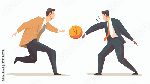 Two Businessmen Engaged in a Competitive Ball Fight - Mixed Media Vector Image