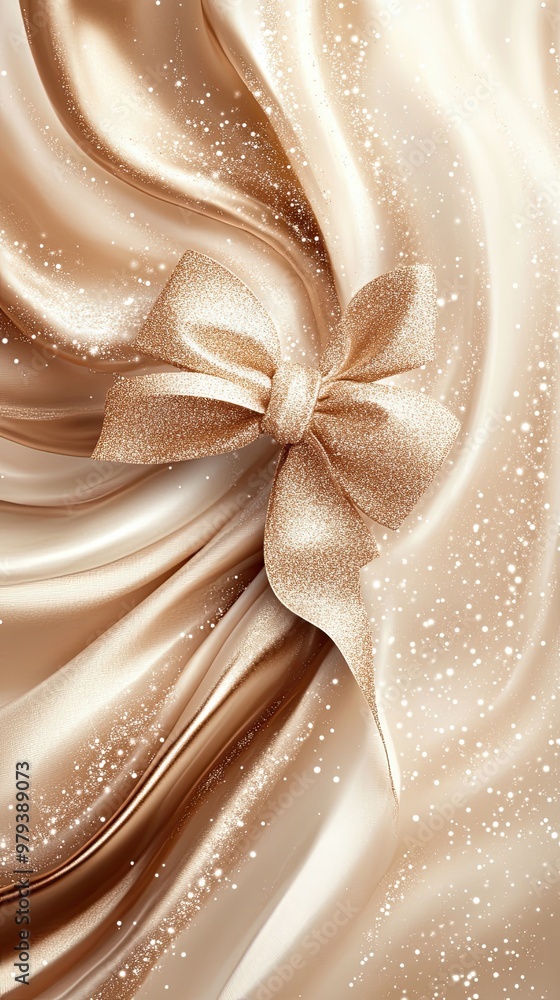 Glittering gold bow resting on smooth, luxurious satin fabric with sparkling details, creating an elegant and festive design for special occasions.
Glittering gold bow resting on smooth, luxurious satin fabric with sparkling details, creating an elegant and festive design for special occasions.