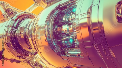 Retro-Futuristic Metallic Gears and Vintage Spacecraft in a Sci-Fi Setting