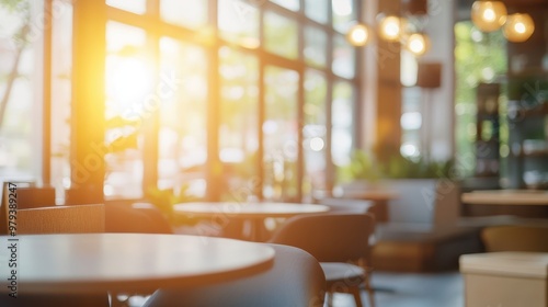 Bright and inviting caf? interior with tables and natural light.