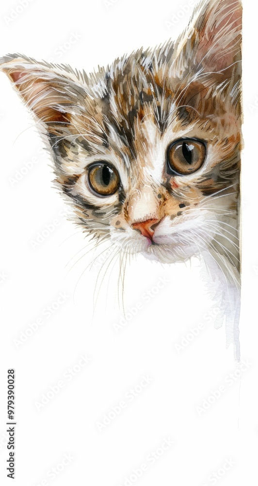 Fototapeta premium A close up of a curious tabby kitten peeking from the side, with expressive eyes and a soft fur texture